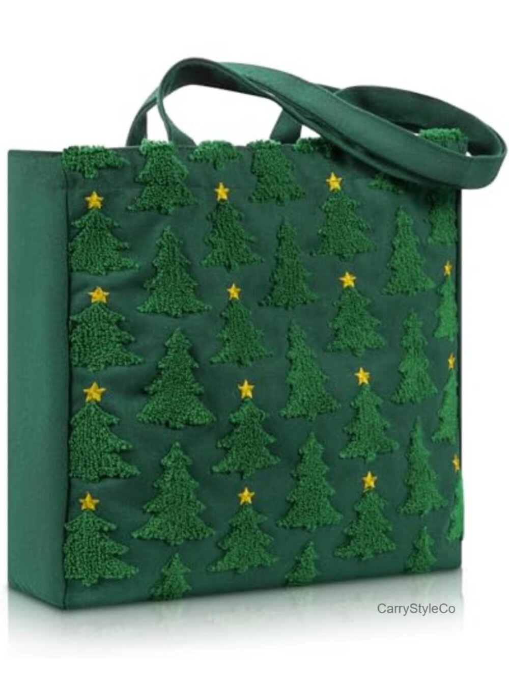 Christmas Tree Embroidery Canvas Tote Bag Reusable Grocery Bag